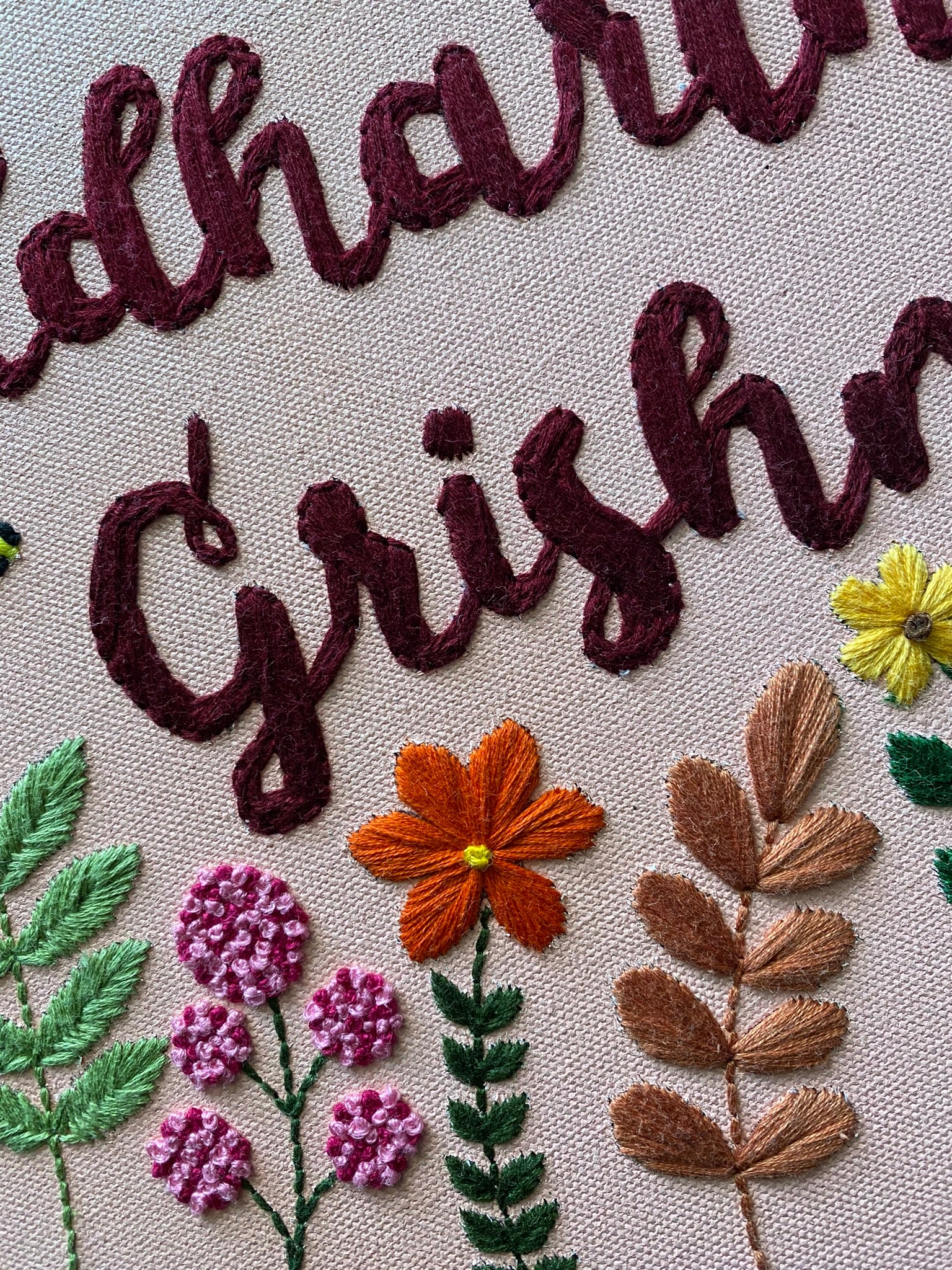 Spring Embroidered Name Plate - Circular