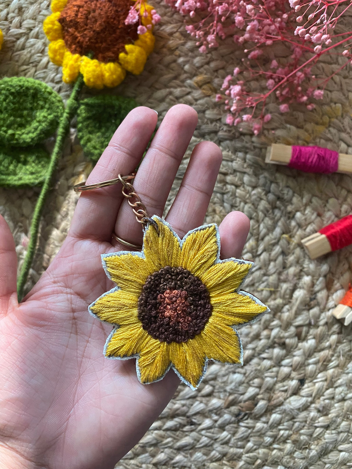 Sunflower Embroidered Keychain