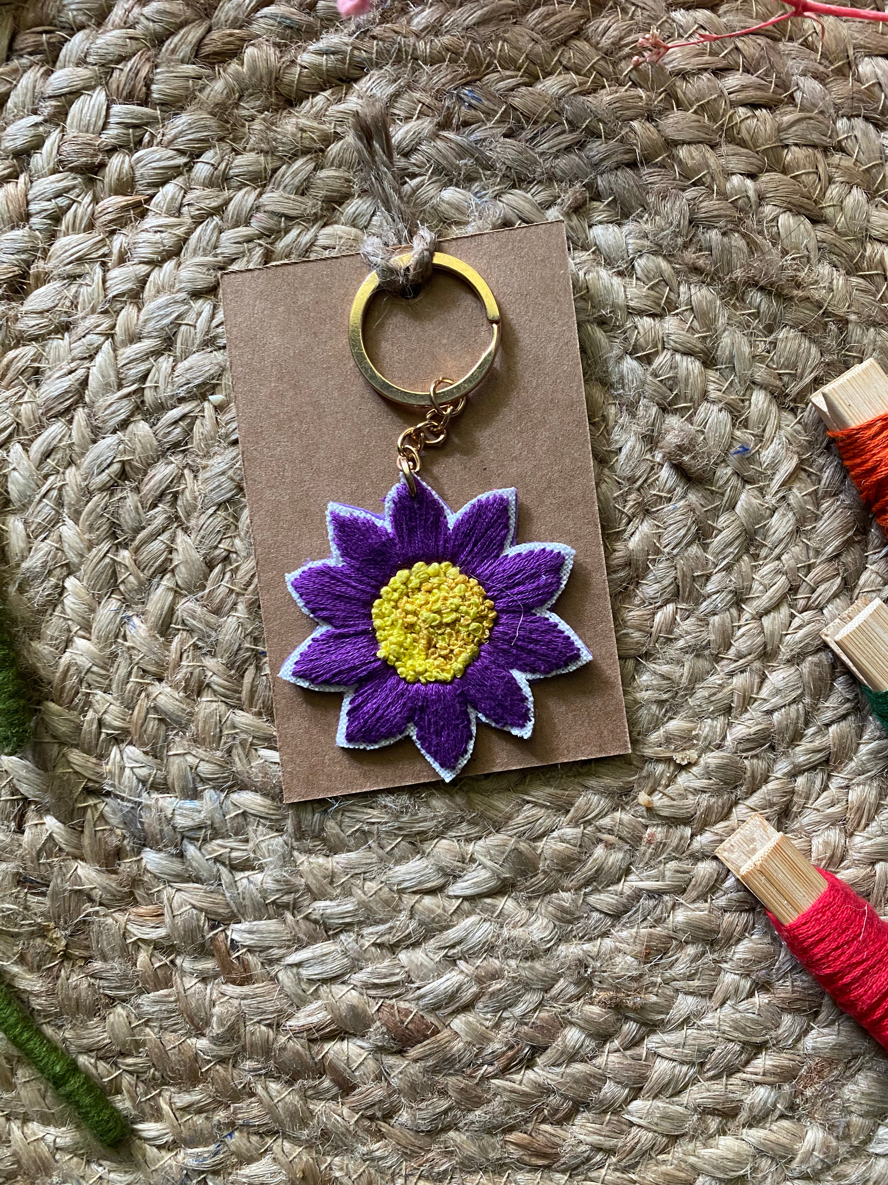 Aster Embroidered Keychain