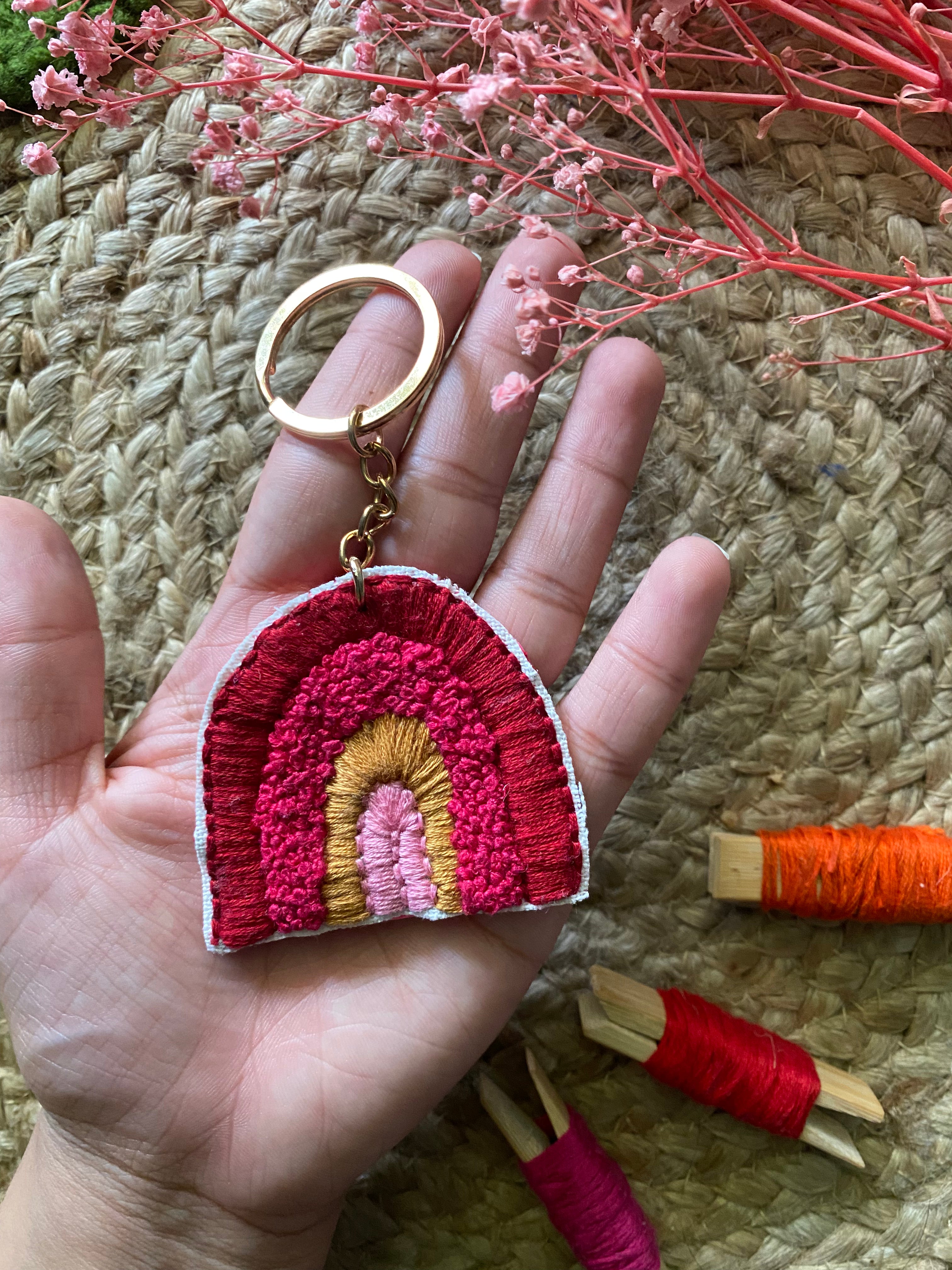 Rainbow Embroidered Keychain