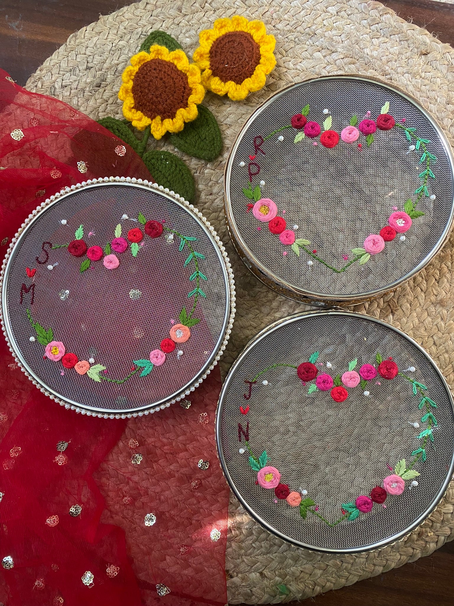 Heart Embroidered Channi - Karwachauth Special