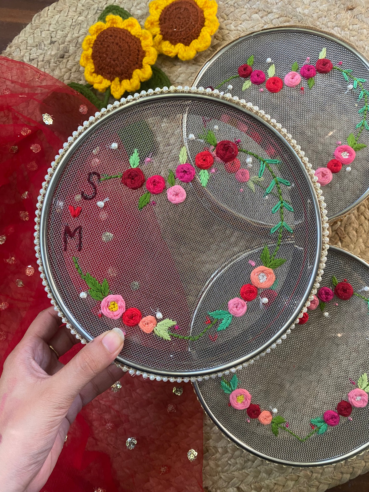Heart Embroidered Channi - Karwachauth Special