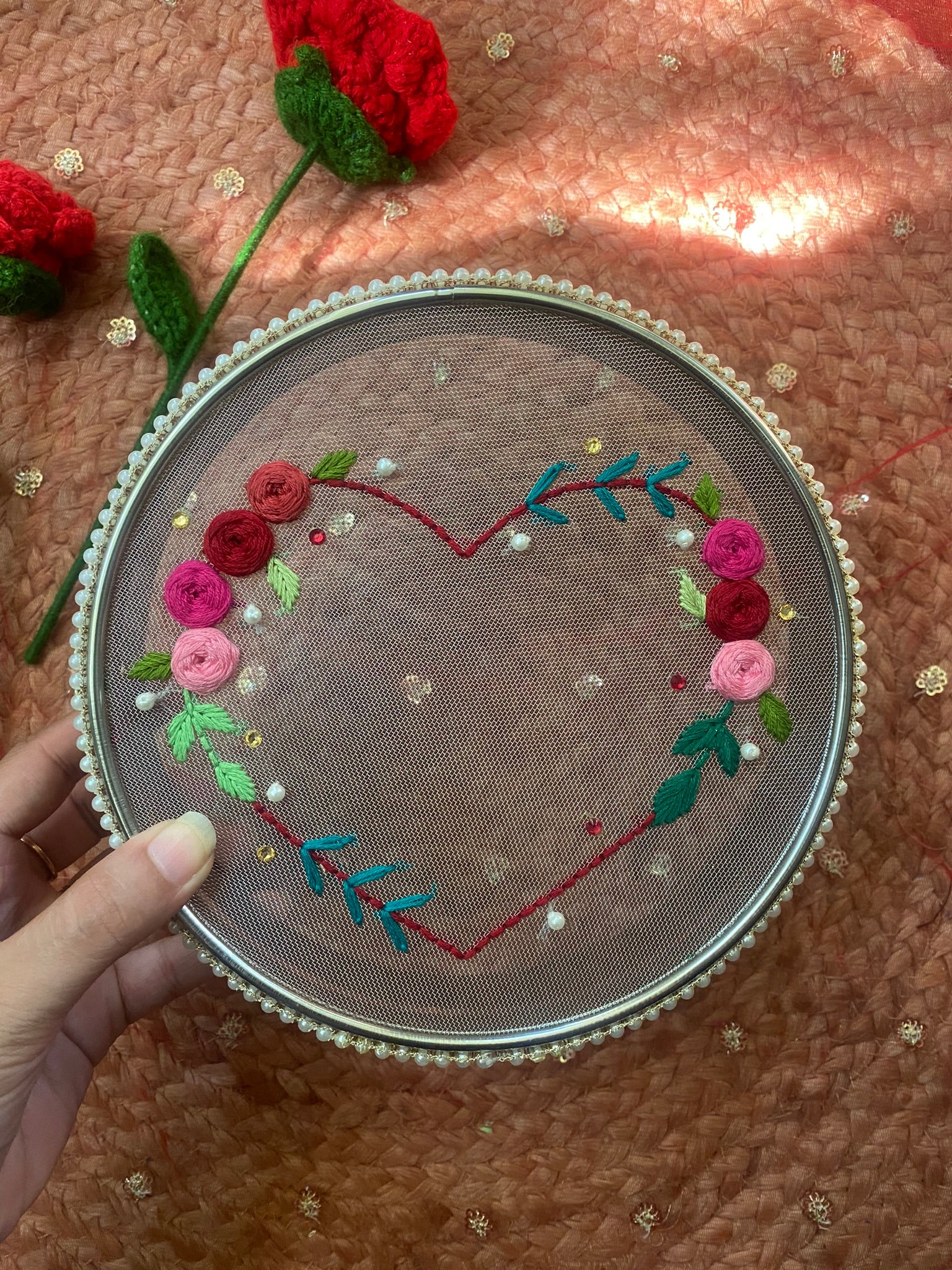 Heart Embroidered Channi - Karwachauth Special