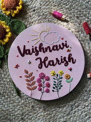 Spring Embroidered Name Plate - Circular