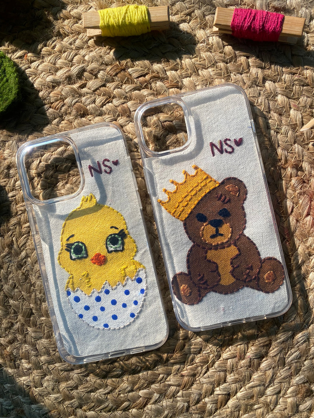 Ducky and Monkey - Couple Embroidered Mobile Cover