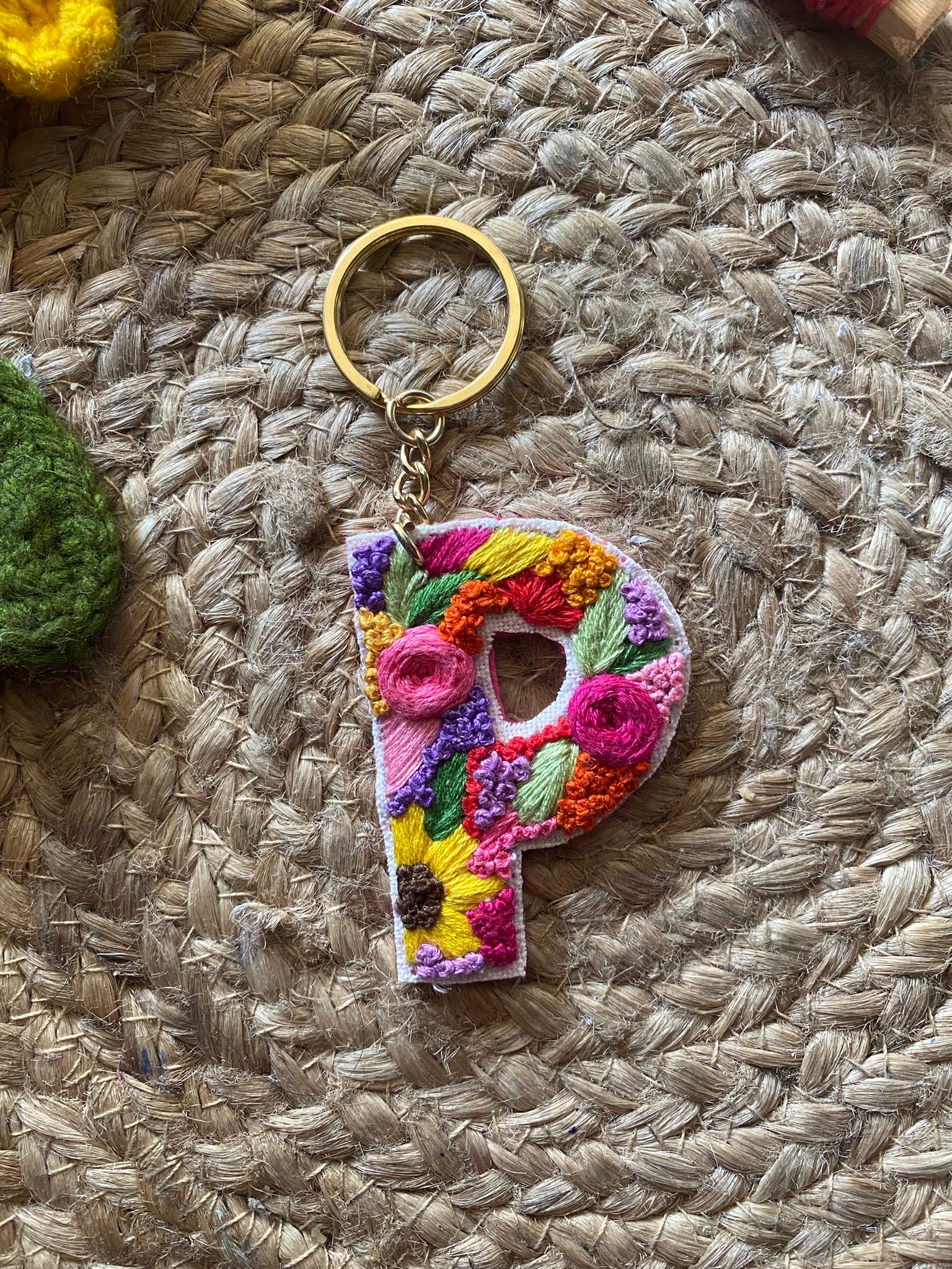 Embroidered Floral Initial Keychain