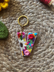 Embroidered Floral Initial Keychain