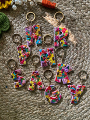 Embroidered Floral Initial Keychain