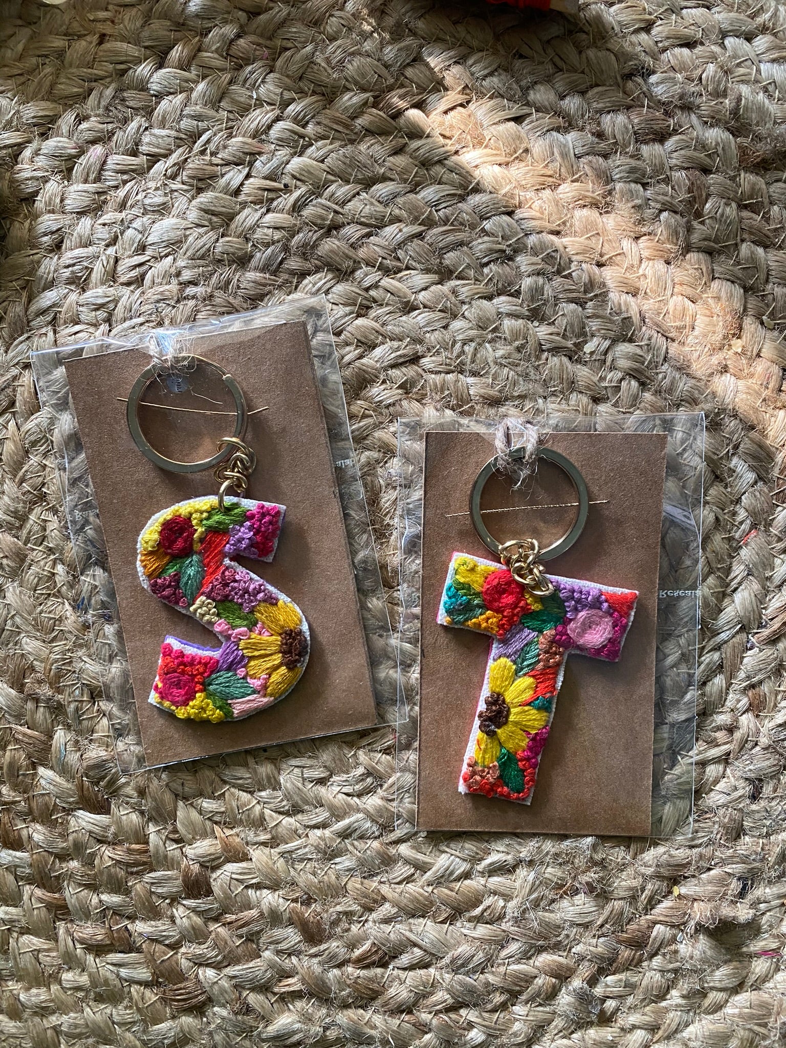 Embroidered Floral Initial Keychain