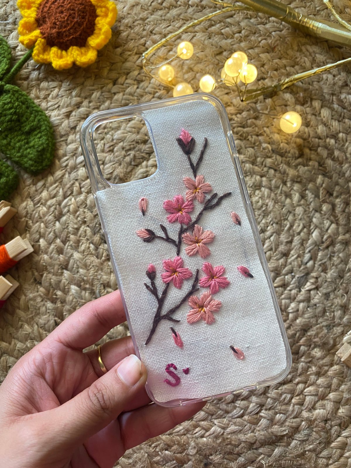 Peach Blossoms - Embroidered Mobile Cover