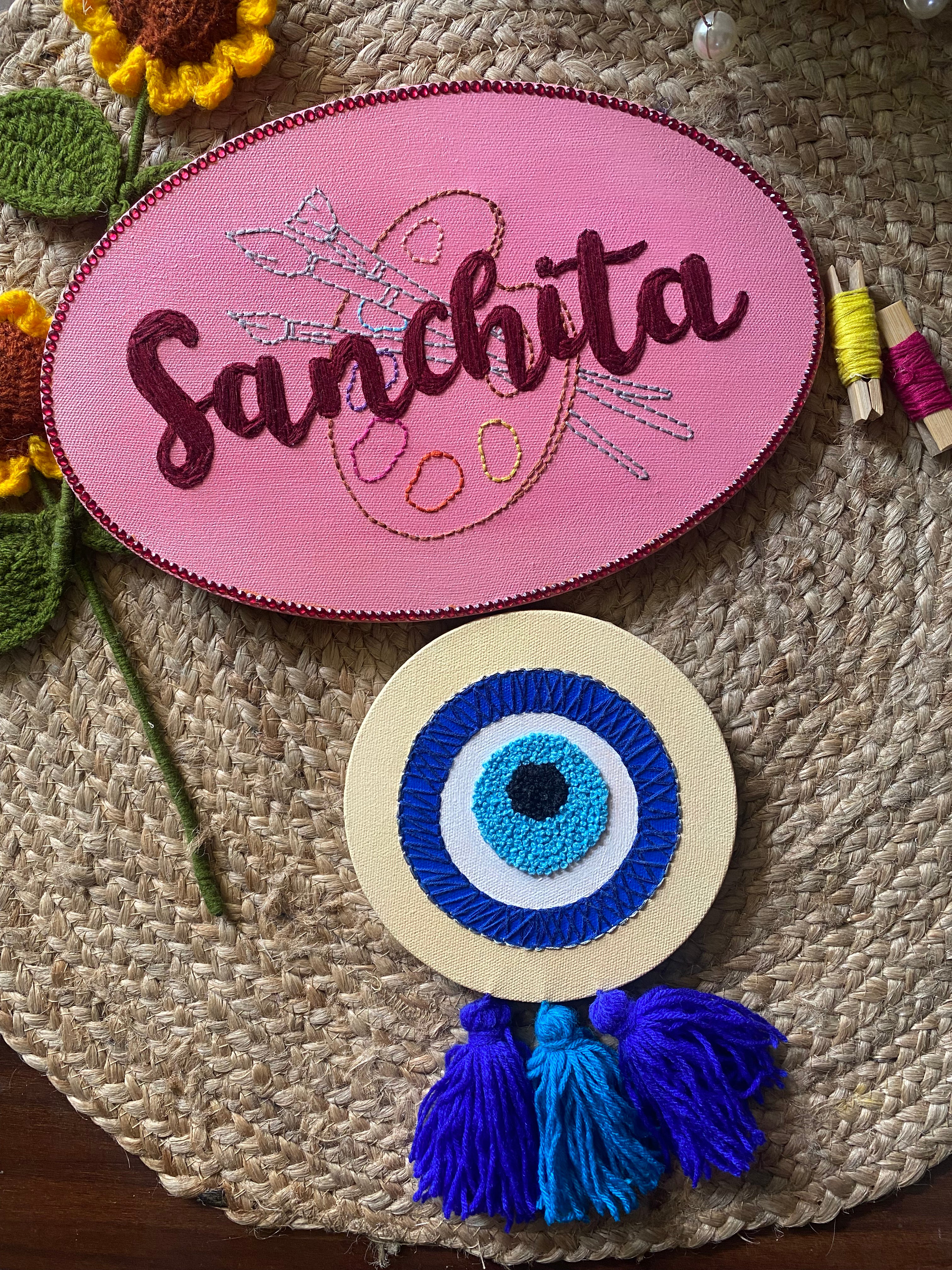 Embroidered Name Canvas - Customized Theme - Oval