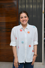 Flower Pop - Cotton Linen Embroidered Shirt