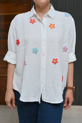 Flower Pop - Cotton Linen Embroidered Shirt