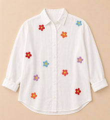 Flower Pop - Cotton Linen Embroidered Shirt